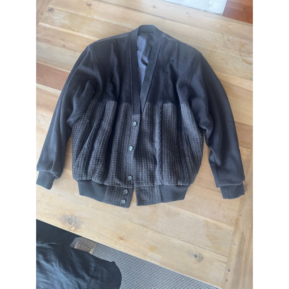 Milani Men's Black Gray Wool Blend Cardigan Sweater